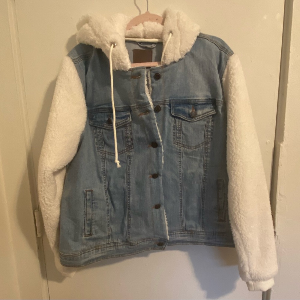 Denim and Sherpa Hooded Jacket Maurices